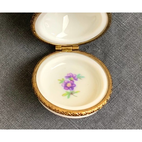 VTG Signed Limoges France French Horn Trinket Box Peint Main Herend Fishnet - Picture 7 of 8